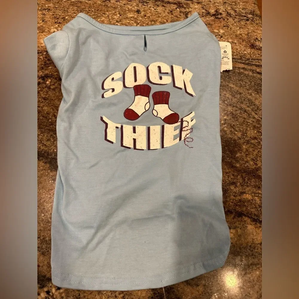 Large blue sock thief dog shirt